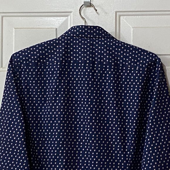 NEW Lands'End Supima No-Iron Sz 18 Blouse Shirt Long Sleeve Navy Polka Dot - Picture 6 of 12